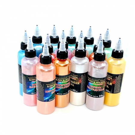 Пищевой краситель распылитель сухой 25 г•16 шт БЛЕСК-ПУДРА | Набор 16 цветов