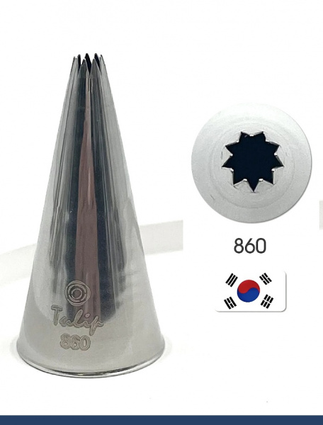 Кондитерская насадка 860 Tulip открытая звезда, Французская трубочка д.4 мм, 9 лучей Кондитерская насадка 860 Tulip открытая звезда, Французская трубочка д.4 мм, 9 лучей