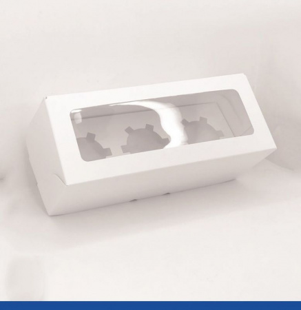 Коробка для 3-х капкейков 25•10•10 см Белая с Окном (сборная) | упак. 5-50 шт